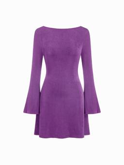 Cider - Solid Women Backless Boat Neck Mini Dress Purple