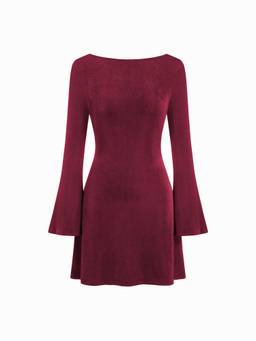 Cider - Solid Women's Backless Boat Neck Mini Dress Wine