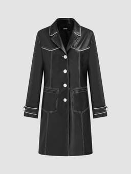 Cider - Collar Contrast Binding Women's Faux Leather Jacket Black