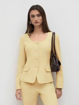 Cider - U-Neckline Women's Split Solid Blazer Yellow