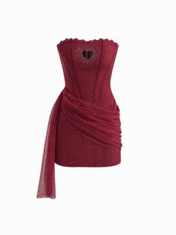 Cider - Tube Heart Cutout Rhinestone Corset Mini Dress Burgundy