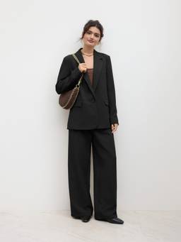 Cider - Notched Collar Women Oversized Single-Button Blazer Black