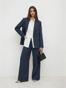Cider - Notched Collar Women's Oversized Notched Lapel Blazer Navy Blue
