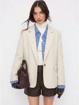 Cider - Notched Collar Women’s Oversized Single-Button Blazer White