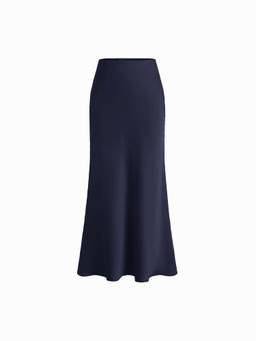 Cider - Satin Ruffle Bias Women Mid-Waist Maxi Skirt Navy Blue