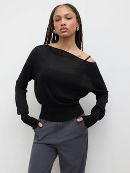 Cider - Knitted Women’s Off-Shoulder Two-Piece Top Black