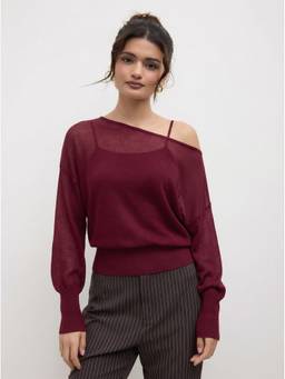 Cider - Off-Shoulder Women's Oversized Two-Piece Knitted Top Burgundy