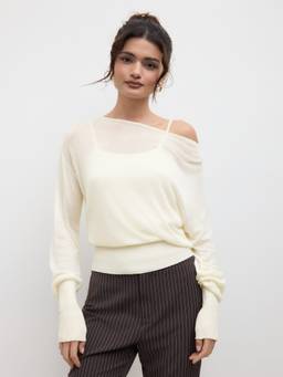 Cider - Knitted Women's Oversized Off-Shoulder Two-Piece Top White