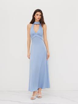 Cider - V-Neck Halter Women's Sleeveless Maxi Dress Blue