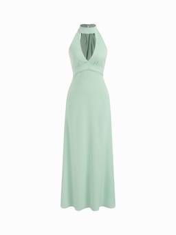 Cider - V-neck Halter Women's Slim Maxi Dress Green