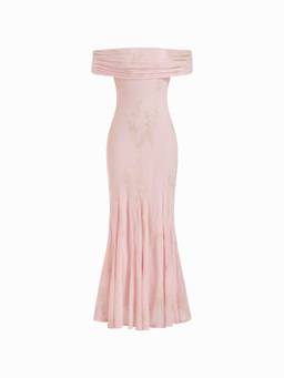 Cider - Mesh Floral Women Off-Shoulder Ruched Mermaid Maxi Dress Pink