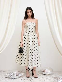 Cider - Polka Dot Women's Bandeau Shirred Maxi Dress Cream
