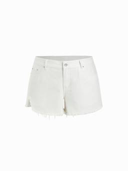 Cider - Cut-Off Women's Regular Fit Distressed Denim Shorts White