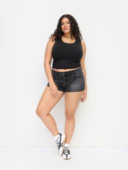 Cider - Micro Women's Slim Fit Solid Denim Shorts Grey