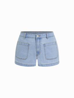 Cider - Sailor Women's Regular Fit Solid Denim Shorts Light Blue