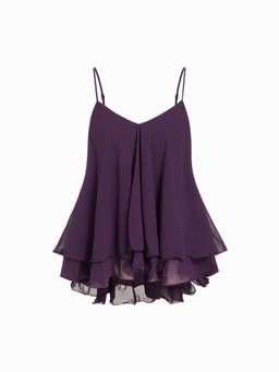 Cider - Ruffle Hem Women's Knotted Layered Mesh Cami Top Purple