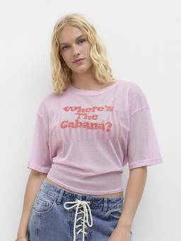 Cider - Mesh Women's Graphic Print Knotted Back Oversized T-Shirt Pink