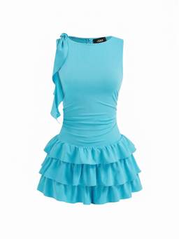 Cider - Ruched Ruffle Hem Women's Boat Neck Playsuit Teal