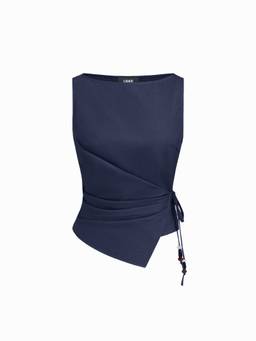 Cider - Beaded Ruched Women's Tie-Up Tank Top Dark denim