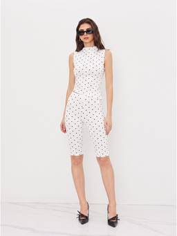 Cider - Cotton Blend Women Polka Dot High Neck Co-ord Set White