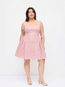 Cider - Floral Jacquard Women Backless Bowknot Mini Dress Pink