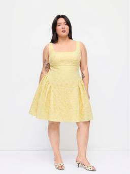 Cider - Floral Jacquard Women Backless Bow Mini Dress Yellow