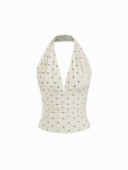 Cider - Cotton-Blend Women’s Halter Cowl Neck Ruched Top White