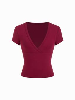 Cider - Women's Slim Fit V-Neck Short Sleeve Top Berry