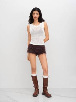 Cider - Knit Hollow Out Women’s Tie-Up Back Tank Top White