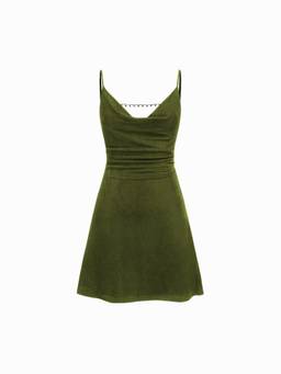 Cider - Cowl Neck Women's Backless Chain Ruched Cami Mini Dress Green