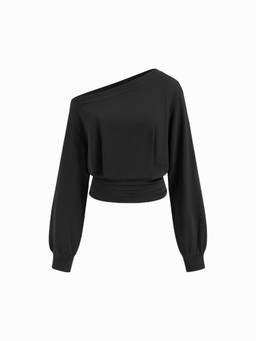 Cider - Cotton Blend Women's Ruched Cinched Waist Sweatshirt Black