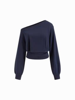Cider - Cotton-Blend Women's Ruched Cinched Waist Sweatshirt Navy Blue