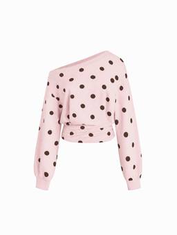 Cider - Cotton Blend Women's Ruched Asymmetrical Neck Sweatshirt Pink