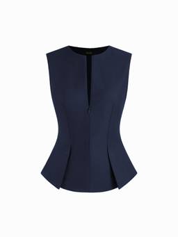 Cider - Pleated Women’s Sleeveless Zip Blouse Navy Blue