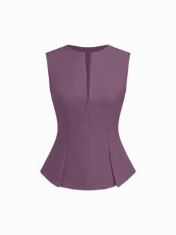 Cider - Women's Half Zip Pleated Blouse Purple