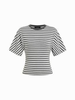 Cider - Women's Regular Fit Round Neck Striped Crew Neck T-Shirt Grey