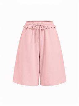 Cider - Terry Women's Mid-Rise Oversized Wide Leg Capris Pink