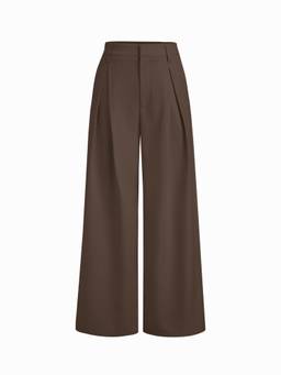 Cider - Petite Women's Mid-Rise Pleated Straight-Leg Trousers Coffee