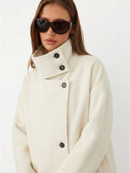 Cider - Wool-look Women Funnel Neck Oversized Jacket Beige