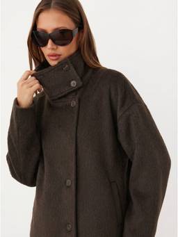 Cider - Wool-look Women Funnel Neck Oversized Jacket Brown