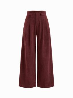 Cider - Corduroy Women's Mid-Rise Pleated Wide-Leg Trousers Wine