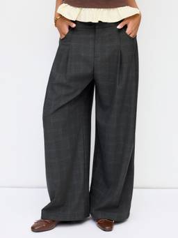 Cider - Plaid Women's Low Waist Wide Leg Trousers Black