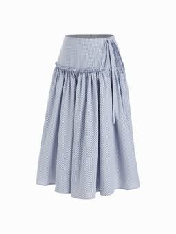Cider - Tartan Lettuce Trim Women Knotted Mid Rise Midi Skirt Blue