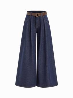 Cider - Denim Women's Low-Rise Pleated Wide-Leg Jeans Navy Blue
