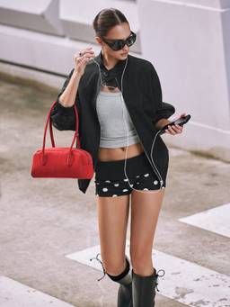 Cider - Reversible Women Houndstooth Stand Collar Oversized Bomber Jacket Black