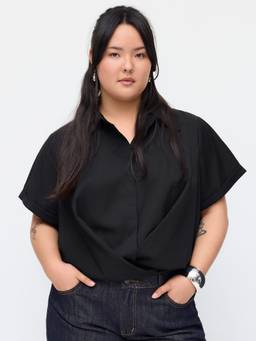 Cider - Collar Twist Women Oversized Solid Bodysuit Black