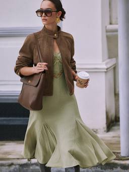 Cider - Suede Women's Zip-Through Stand Collar Oversized Jacket Coffee