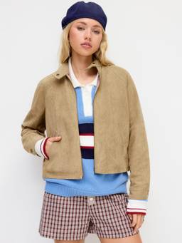 Cider - Suede Women's Zip-Through Stand Collar Jacket Khaki