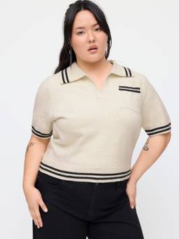 Cider - Knit Collar Stripe Women's Regular Fit Top Cream