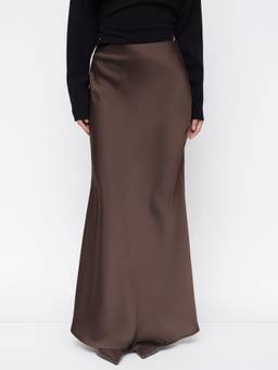 Cider - Satin Ruffle Women’s Mid-Waist Maxi Skirt Brown